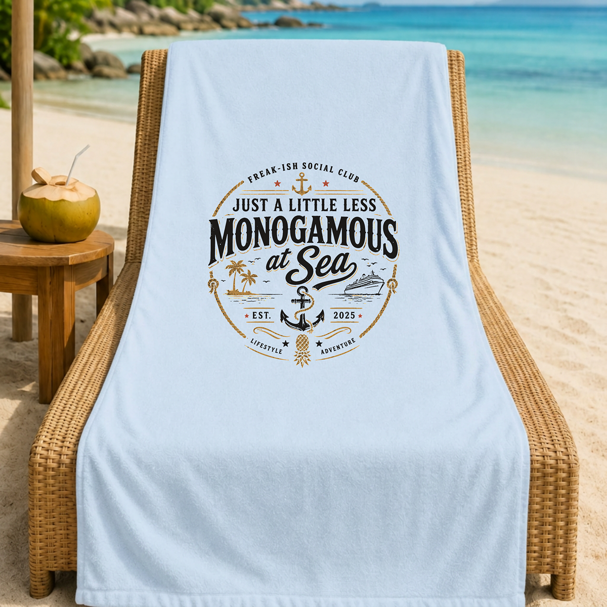 A Little Less Monogamous At Sea Beach Towel - Blue | FREAK-ISH