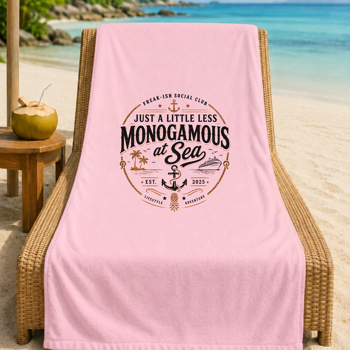 A Little Less Monogamous At Sea Beach Towel - Pink | FREAK-ISH