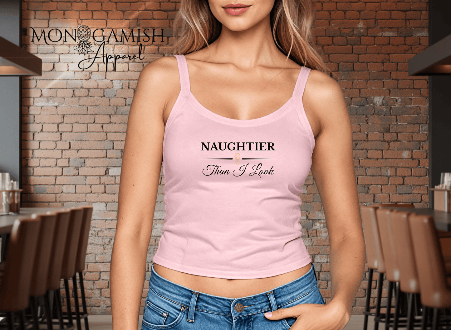 Naughtier Than I Look Ladies Crop Tank