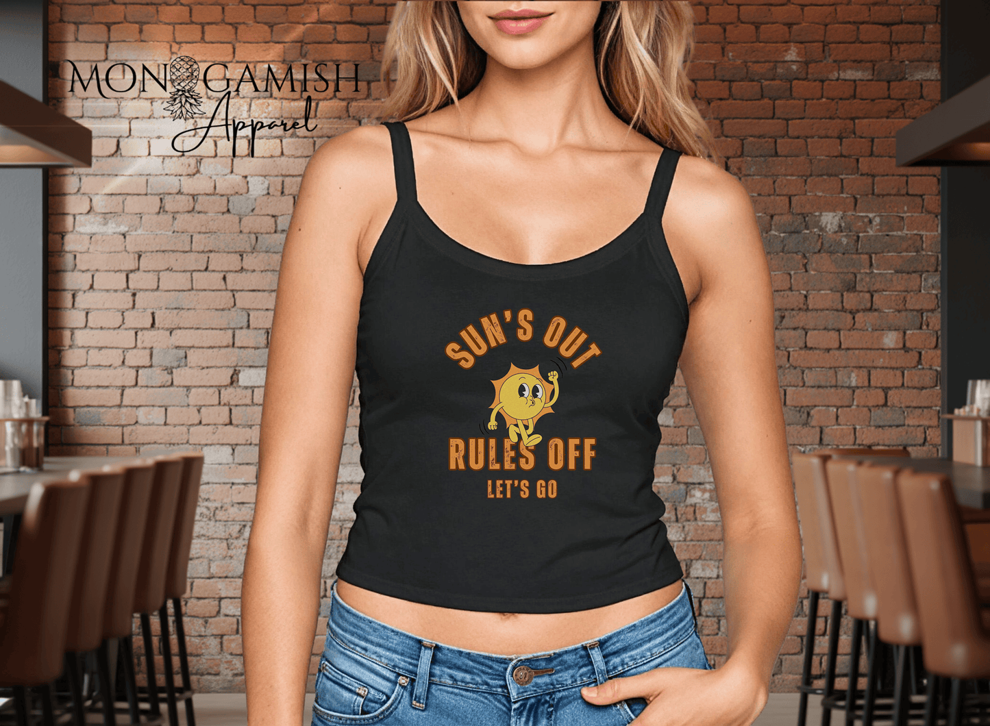 Sun Out Rules Off Ladies Crop Tank