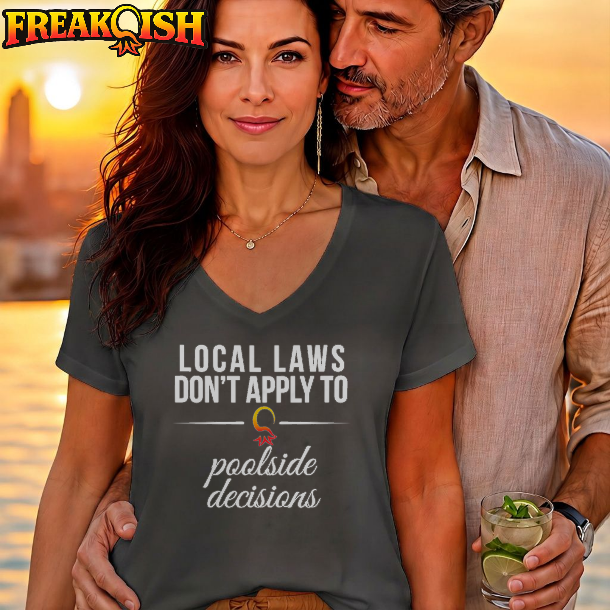 Local Laws vs Poolside Decisions Relaxed V-Neck | FREAK-ISH