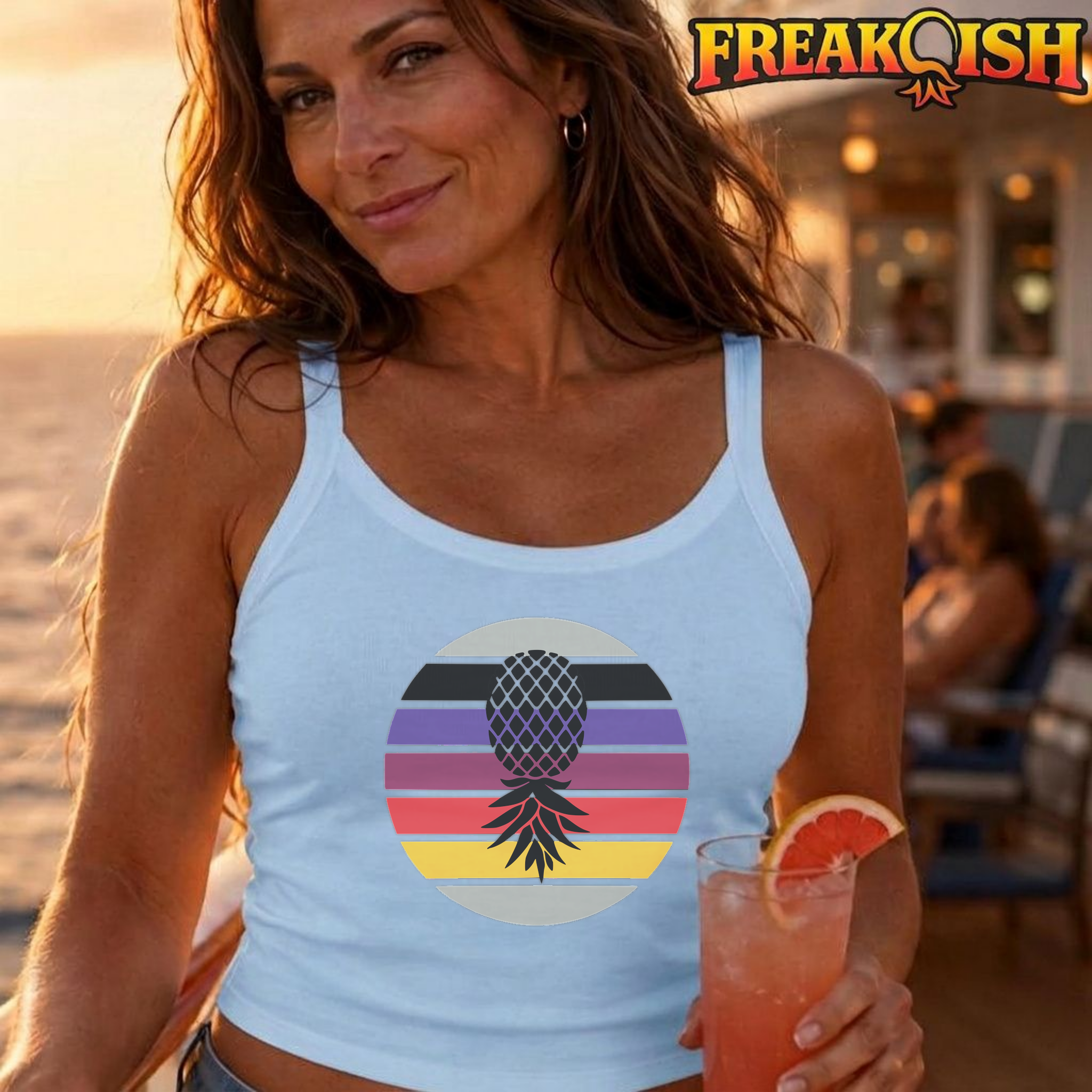 Retro Upside Down Pineapple Ladies Crop Tank | FREAK-ISH